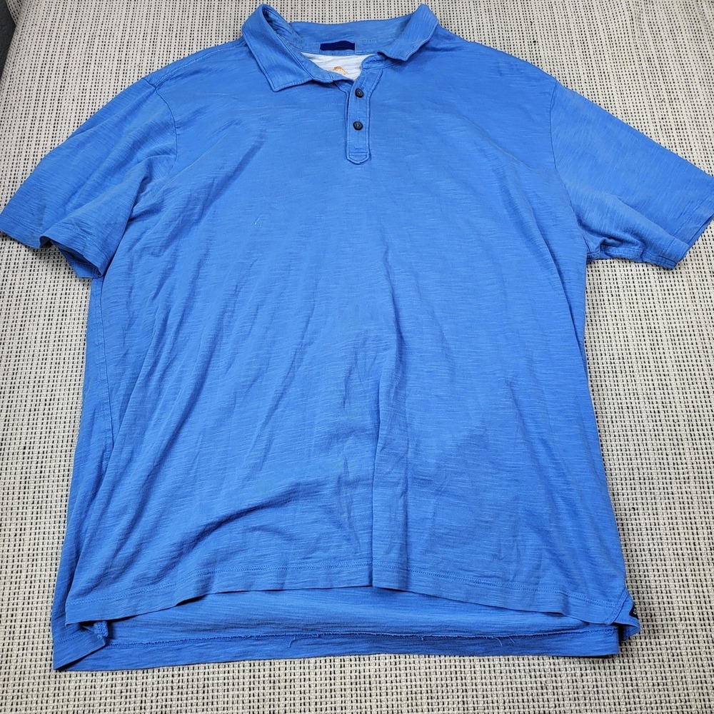 Tommy Bahama Polo Shirt Mens 2XL Blue Pima Cotton Slub Knit Short Sleeve